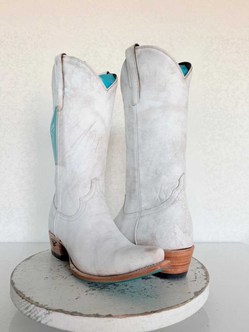 Lane EMMA JANE White Cowboy Boots Womens 9 Western Leather Mid Calf Snip Toe